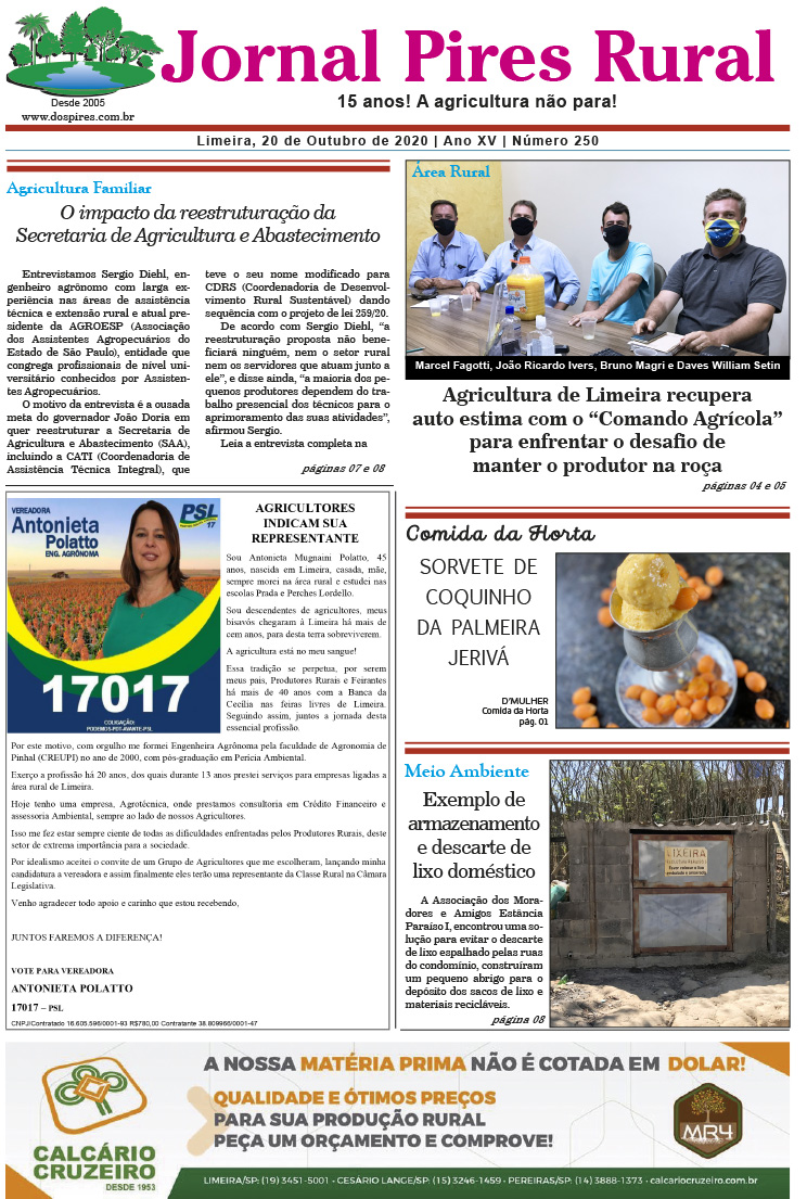 Capa Jornal Pires Rural - 20 de outubro 2020 - Edição 250